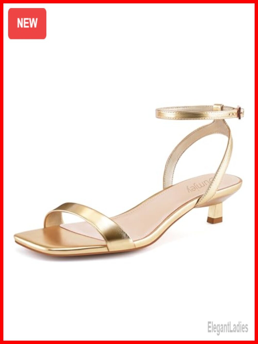 Kitten Heels Ankle Strap Open Toe Low Heel Sandals Faux Leather